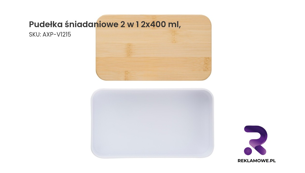 Pudełka śniadaniowe 2 w 1, 2x400 ml, bambusowe wieczko, sztućce Pudełka śniadaniowe 2 w 1 o pojemności 2x400 ml