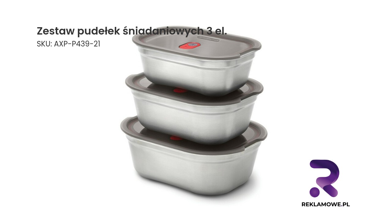 Zestaw trzech eleganckich pudełek śniadaniowych w różnych rozmiarach