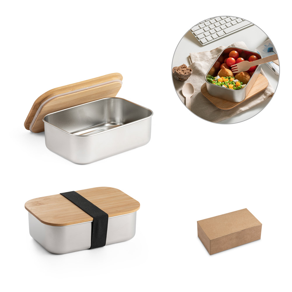 SHINO. Lunch Box. Pudełko na lunch ze stali nierdzewnej z bambusową pokrywką 800 ml 94025_set